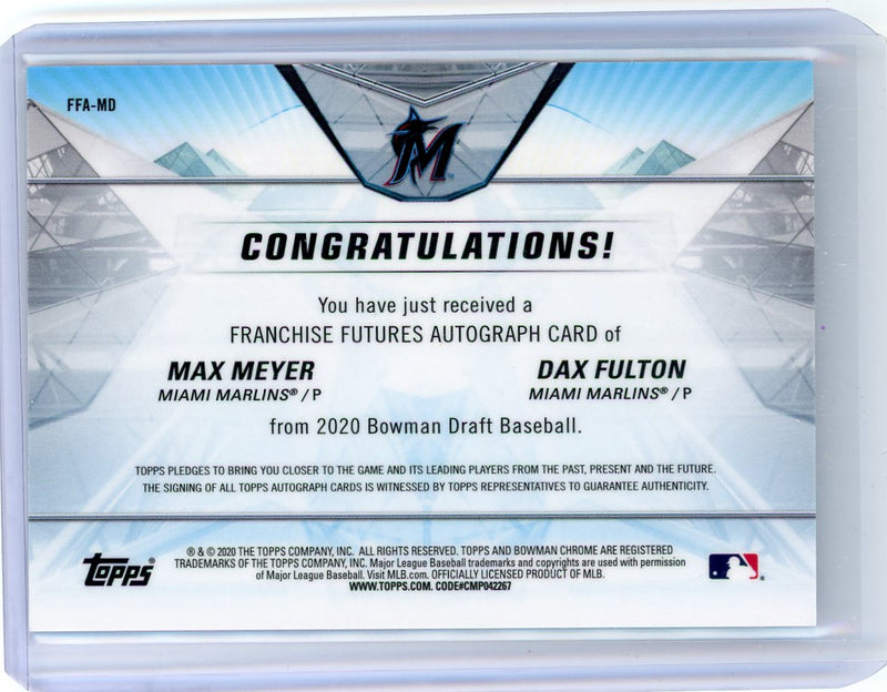 Max Meyer Dax Fulton 2020 Bowman Chrome Franchise Futures dual autograph 