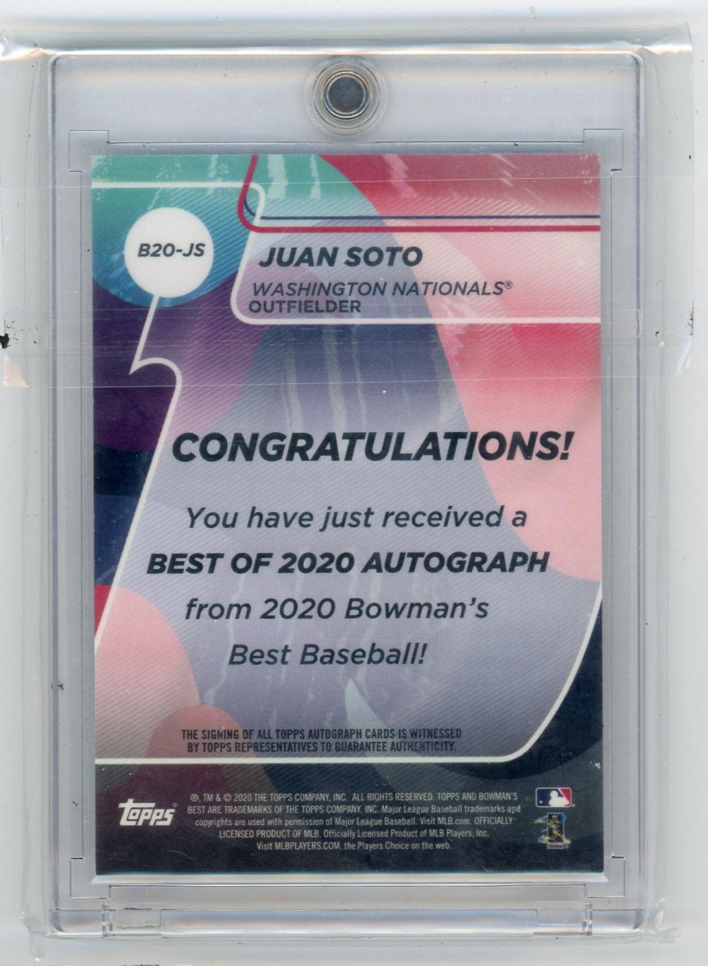 Juan Soto 2020 Bowman's Best Autograph Red #'d 09/10