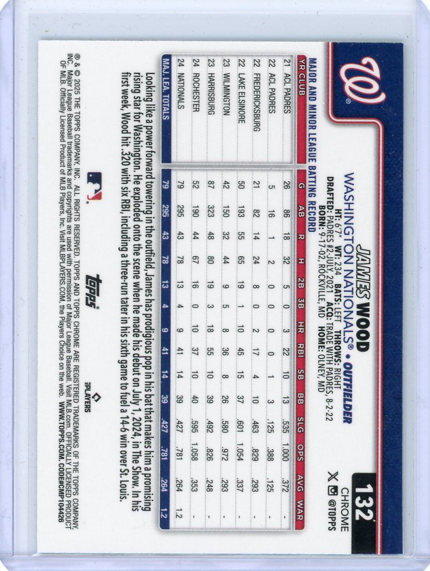 James Wood 2025 Topps Chrome Logofractor Aqua Refractor #'d 193/199