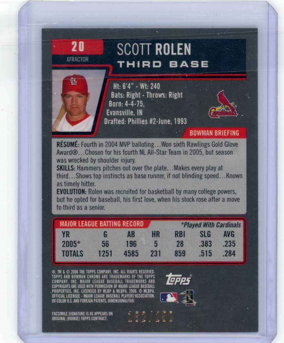 Scott Rolen 2006 Bowman Chrome X-Fractor #'d 182/250