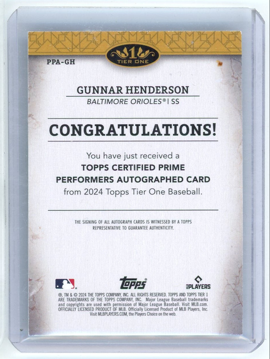 Gunnar Henderson 2024 Topps Tier One Green Autograph #'d 21/49