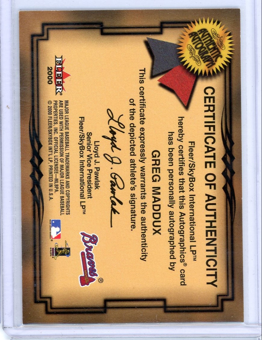 Greg Maddux 2000 Fleer Autographics Autograph #'d 92/250