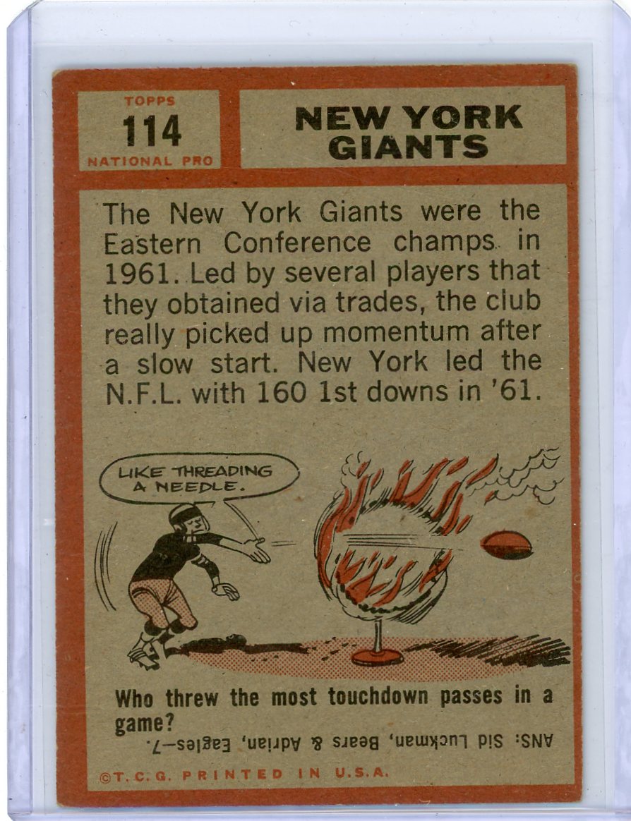 New York Giants 1962 Topps #114 Team Picture