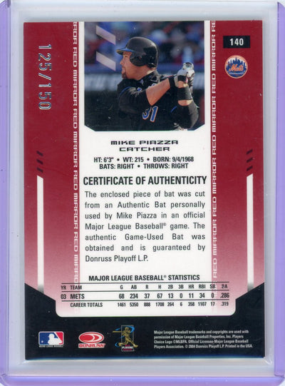 Mike Piazza 2004 Leaf Certified Materials Mirror Red Bat Relic #'d 125/150