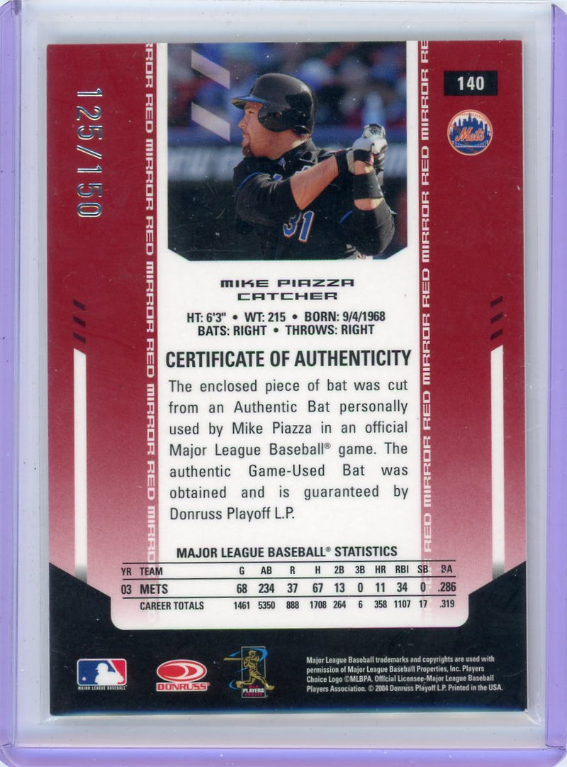 Mike Piazza 2004 Leaf Certified Materials Mirror Red Bat Relic 