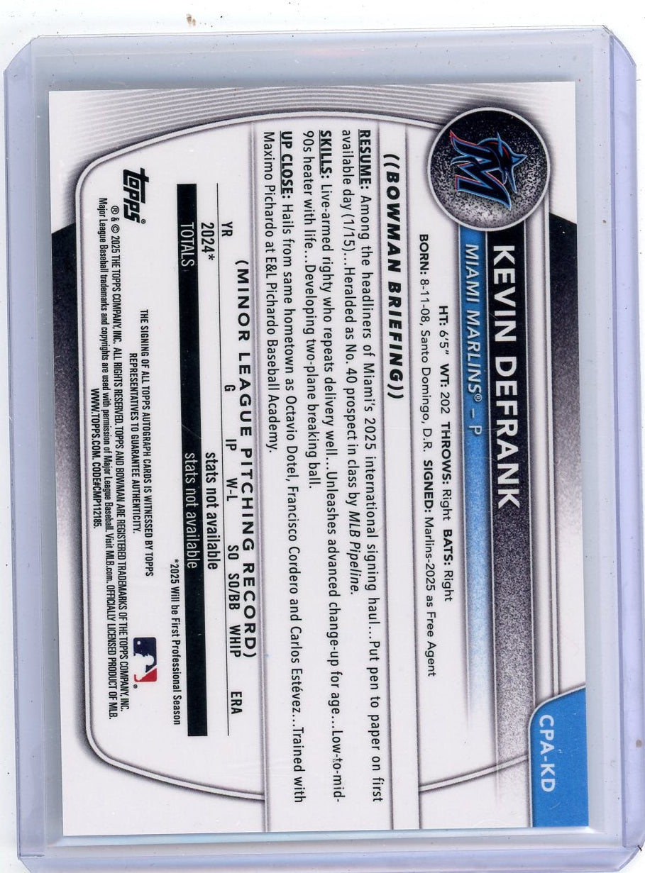 Kevin Defrank 2025 Bowman Chrome 1st Autograph