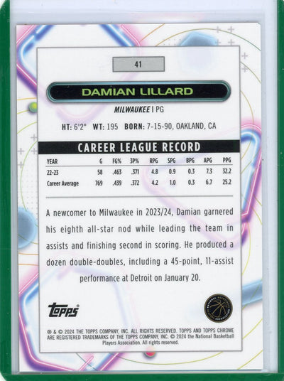 Damian Lillard 2024 Topps Chrome Cosmic orange galactic ref. #'d 14/25