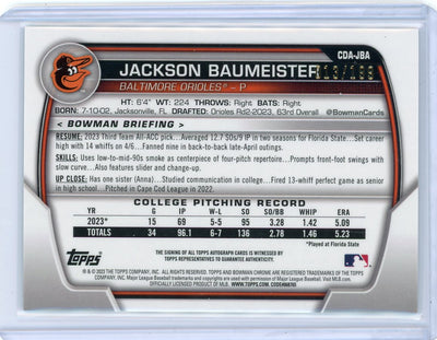 Jackson Baumeister 2023 Bowman Chrome 1st Bowman Aqua Lava Autograph #'d 013/199