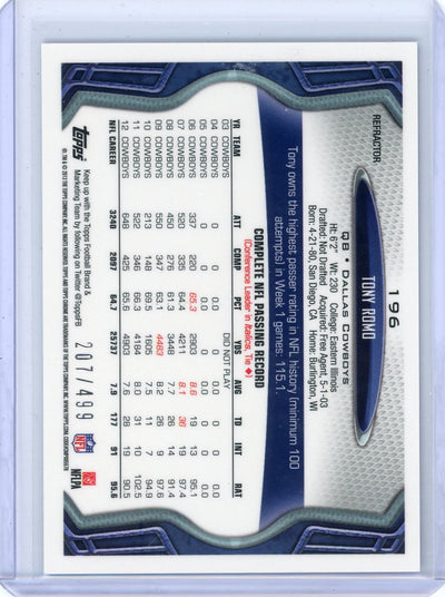 Tony Romo 2013 Topps Chrome Purple Refractor #'d 207/499