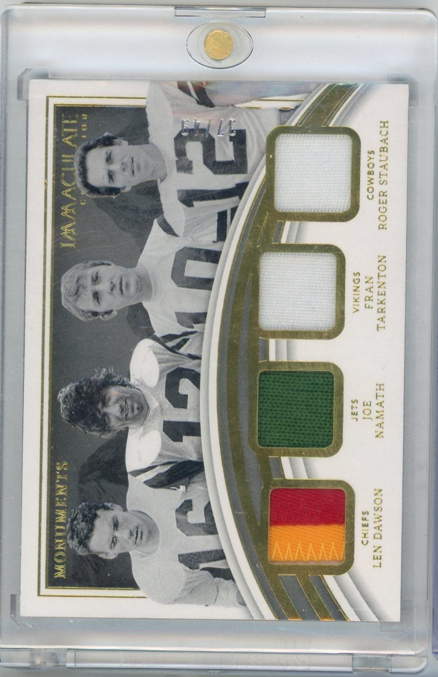 Len Dawson Joe Namath Fran Tarkenton Roger Staubach 2022 Panini Immaculate Moments #'d 37/49