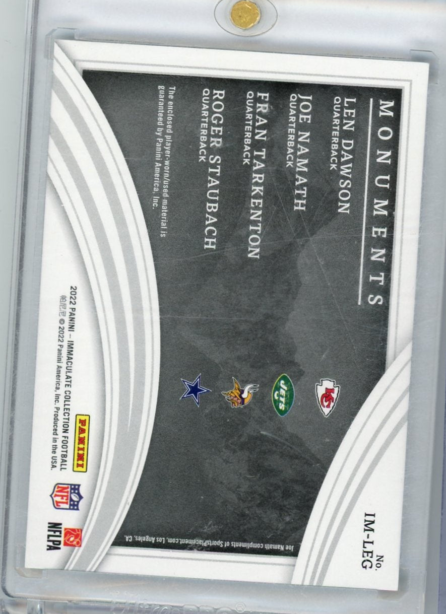 Len Dawson Joe Namath Fran Tarkenton Roger Staubach 2022 Panini Immaculate Moments #'d 37/49
