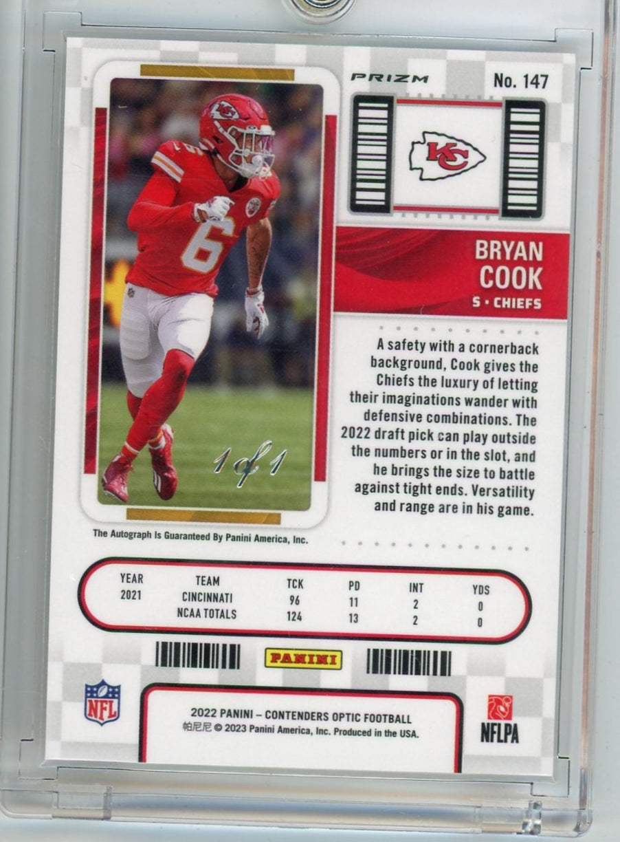 Bryan Cook 2022 Panini Contenders Optic Gold Prizm #'d 1/1