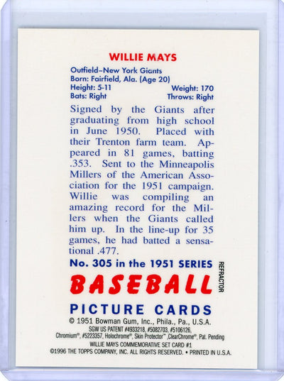 Willie Mays 1996 Topps Chrome 1951 Bowman refractor #305