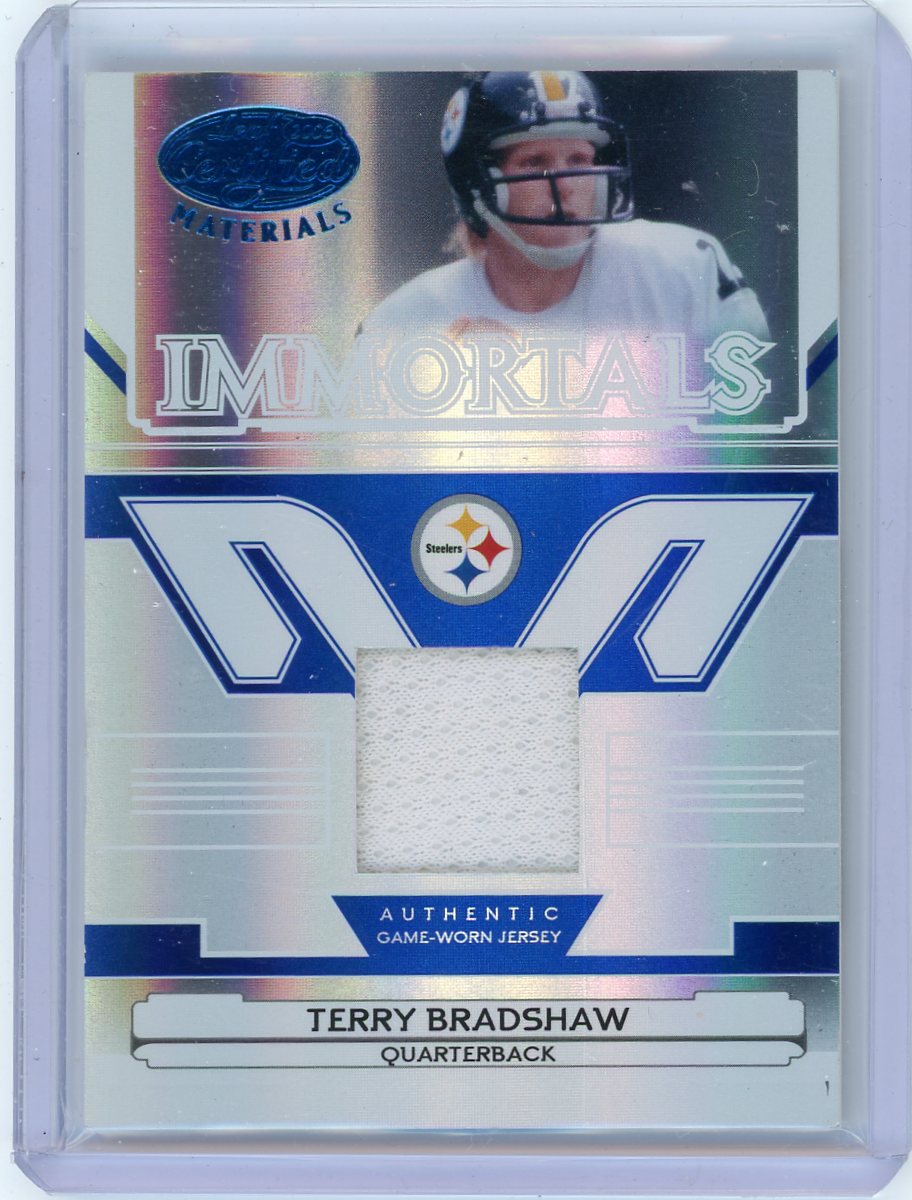 Terry Bradshaw 2006 Donruss Leaf Certified Materials Immortals auth. game-used jersey relic #'d 14/50