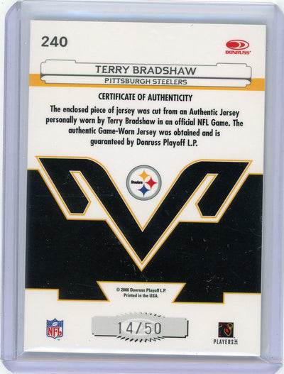 Terry Bradshaw 2006 Donruss Leaf Certified Materials Immortals auth. game-used jersey relic #'d 14/50