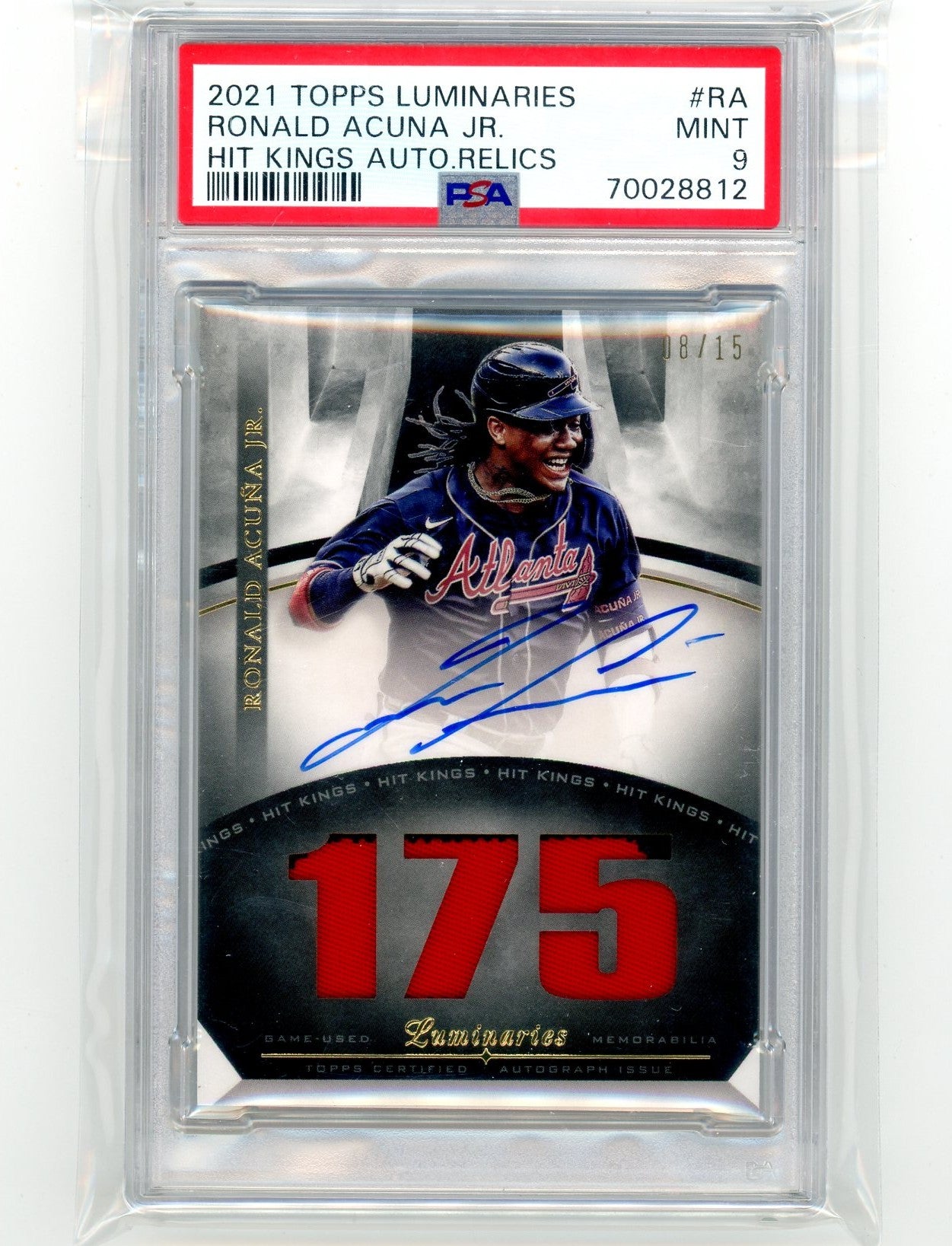 Ronald Acuna Jr. 2021 Topps Luminaries Hit Kings Autograph Relics #8/15 PSA 9
