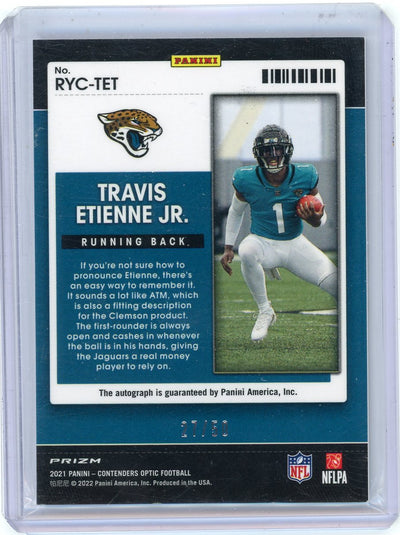 Travis Etienne Jr. 2021 Panini Contenders Optic ROTY silver holo variation autograph rookie card #'d 27/50