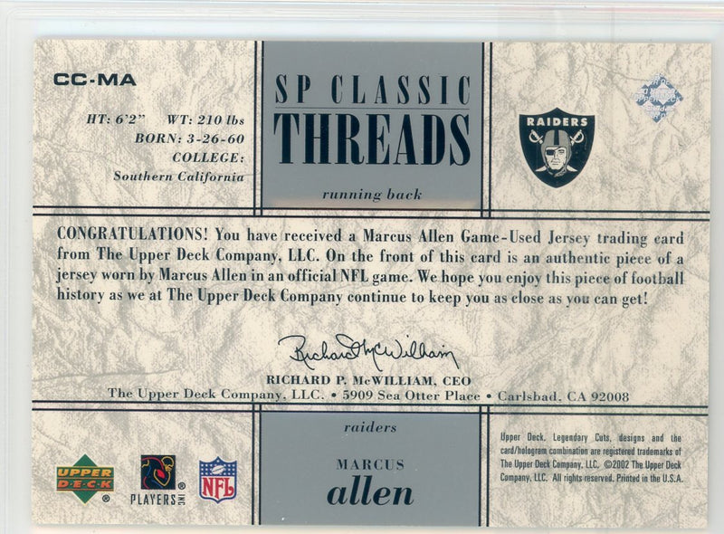 Marcus Allen 2002 Upper Deck SP Legendary Cuts Classic Threads auth. game-used jersey relic 