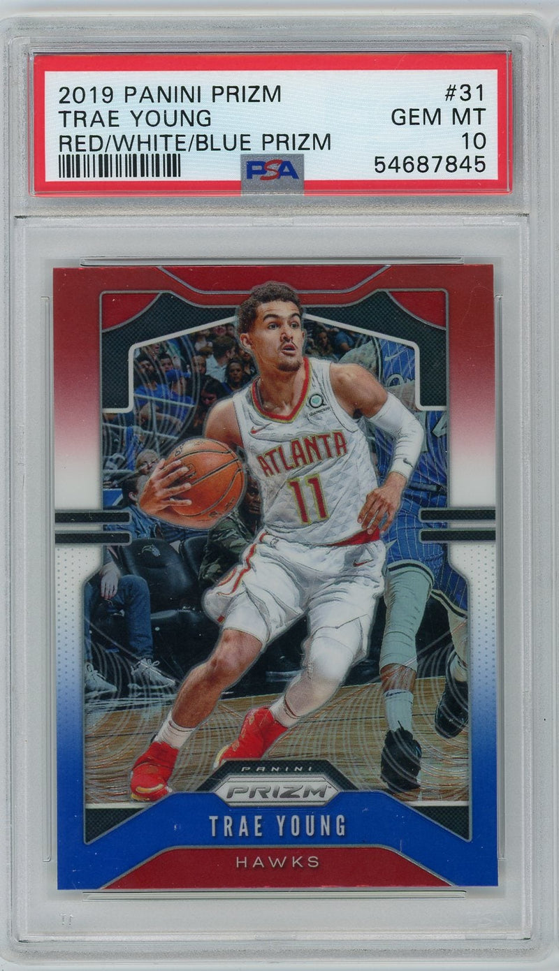 Trae Young 2019 Panini Red White and Blue Prizm PSA 10