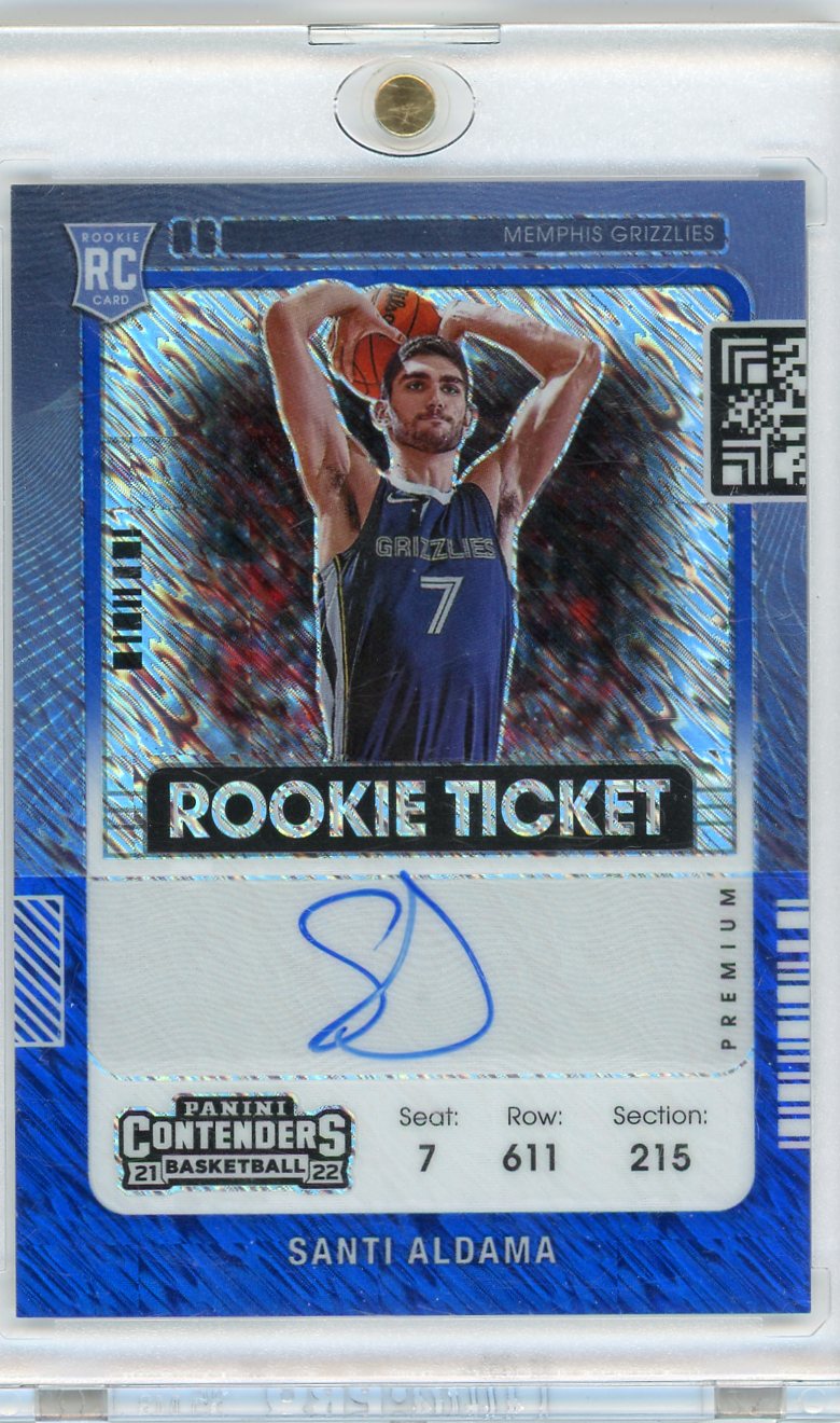 Santi Aldama 2021-22 Panini Contenders FOTL Premium Blue Shimmer Prizm Rookie Ticket Autograph 