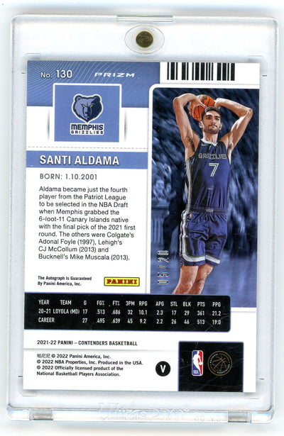 Santi Aldama 2021-22 Panini Contenders FOTL Premium Blue Shimmer Prizm Rookie Ticket Autograph #'d 5/20