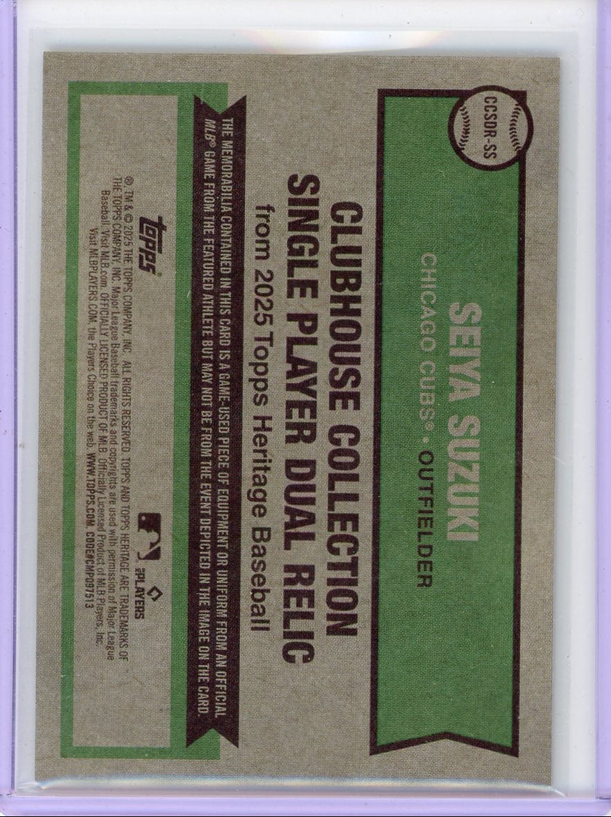 Seiya Suzuki 2025 Topps Heritage Clubhouse Collection Dual Relic #'d 27/50