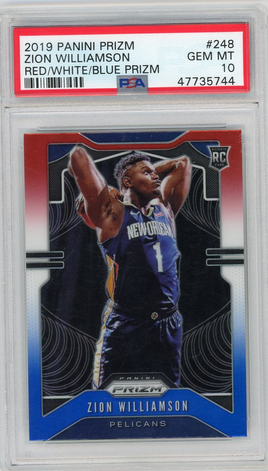 Zion Williamson 2019 Panini Prizm Red White Blue Prizm Rookie PSA 10