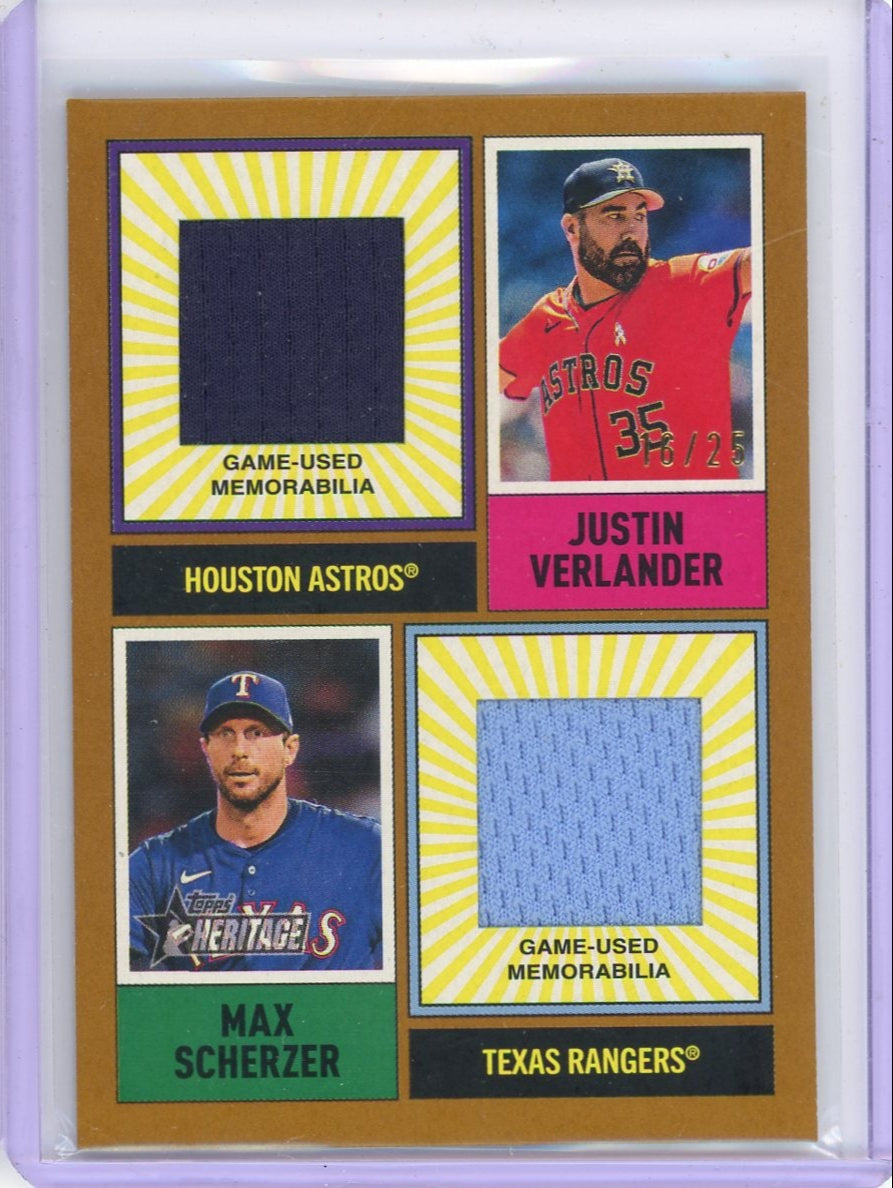 Justin Verlander & Max Scherzer 2025 Topps Heritage Gold Dual Relic #'d 16/25