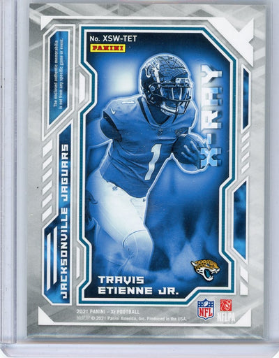 Travis Etienne Jr. 2021 Panini XR X-Ray blue jersey relic rookie card #'d 05/49