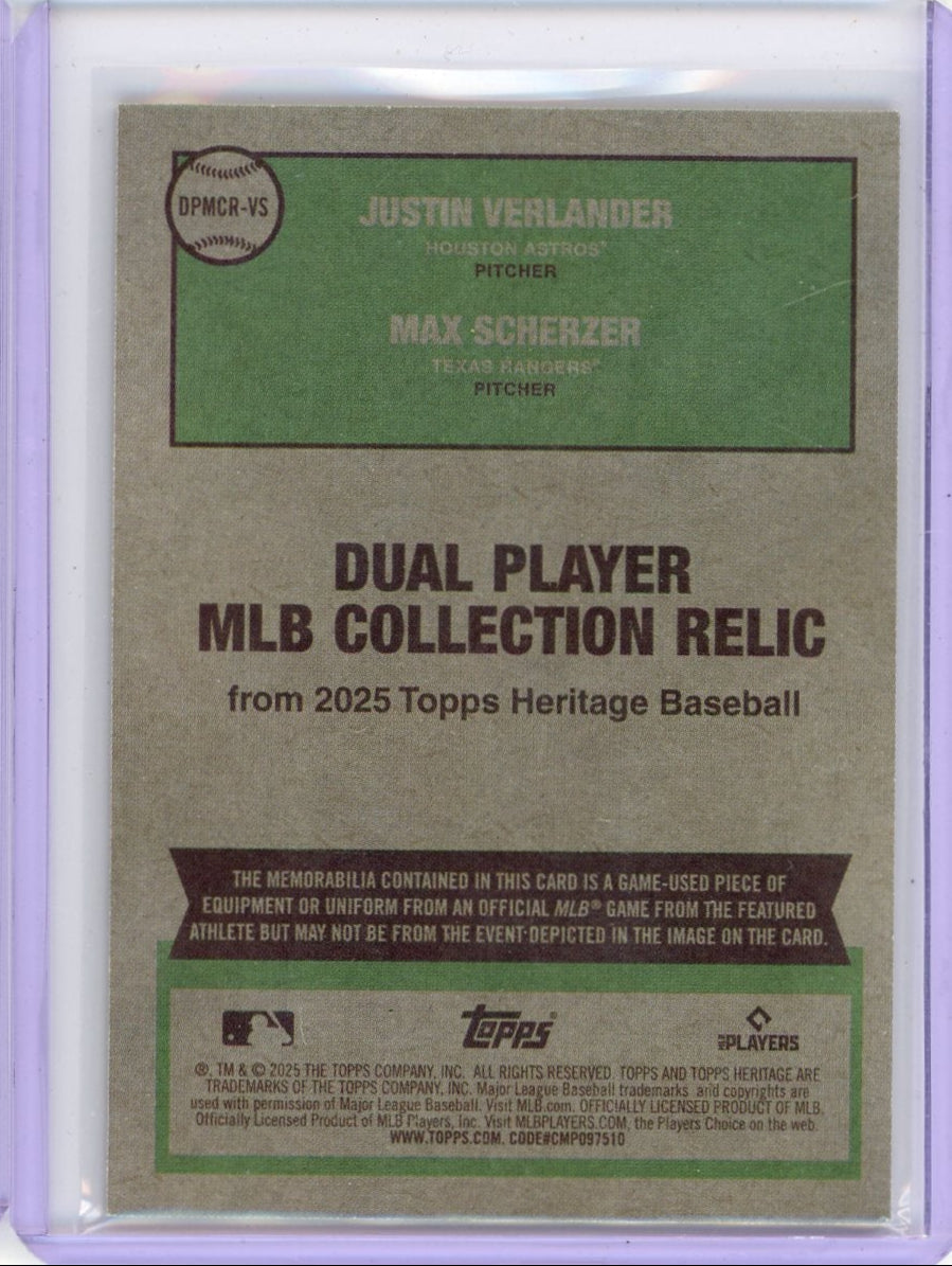 Justin Verlander & Max Scherzer 2025 Topps Heritage Gold Dual Relic #'d 16/25