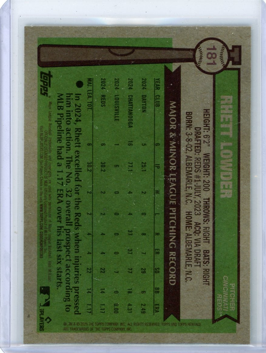 Rhett Lowder 2025 Topps Heritage Chrome Green Refractor #'d 64/99 RC