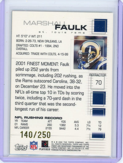 Marshall Faulk 2002 Topps Finest Game Jersey refractor auth. game-used jersey relic #'d 140/250