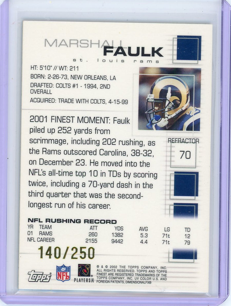 Marshall Faulk 2002 Topps Finest Game Jersey refractor auth. game-used jersey relic 