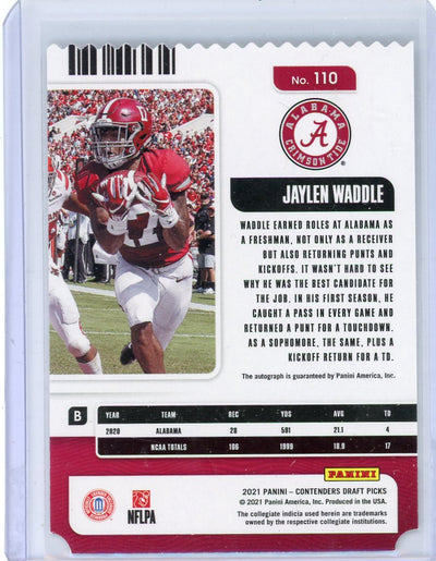 Jaylen Waddle 2021 Panini Contenders Draft Picks College Ticket Stub autograph rookie card #'d 07/17