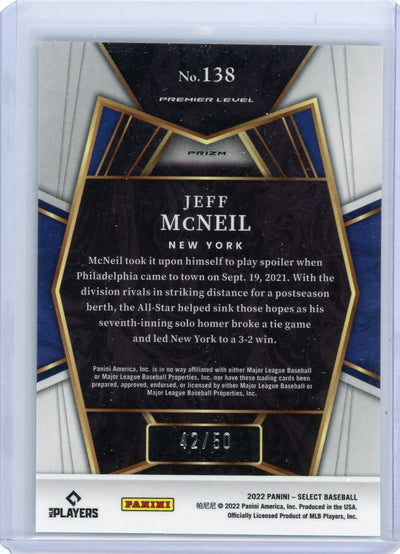 Jeff McNeil 2022 Panini Select white prizm #'d 42/50