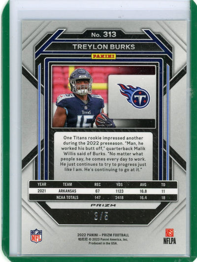 Treylon Burks 2022 Panini Prizm No Huddle light green prizm rookie card #'d 3/5