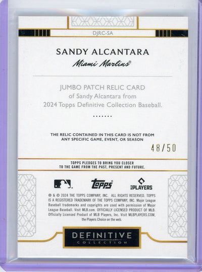 Sandy Alcantara 2024 Topps Definitive Collection Jumbo Patch Relic #'d 48/50