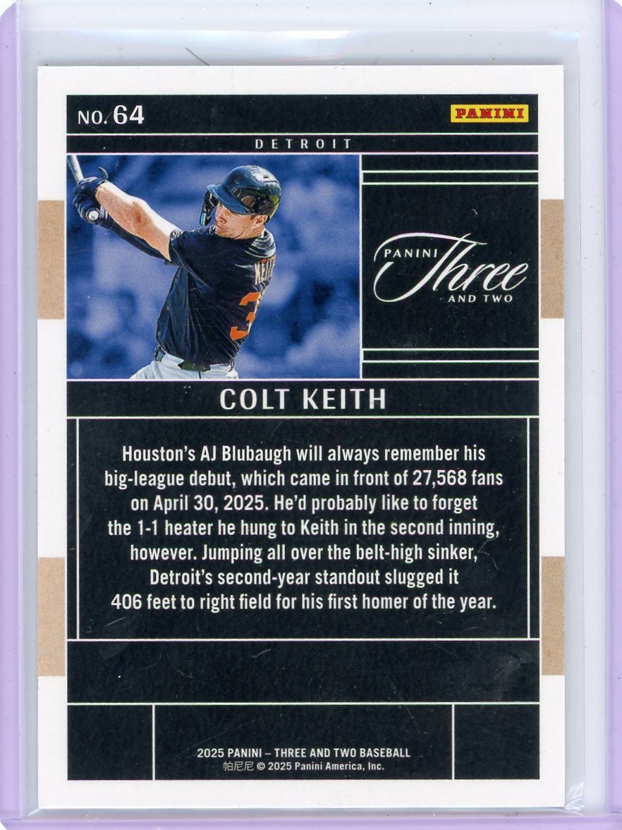 Colt Keith 2025 Panini Three and Two Black #'d 5/8