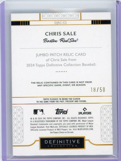 Chris Sale 2024 Topps Definitive Collection Jumbo Patch Relic #'d 18/50