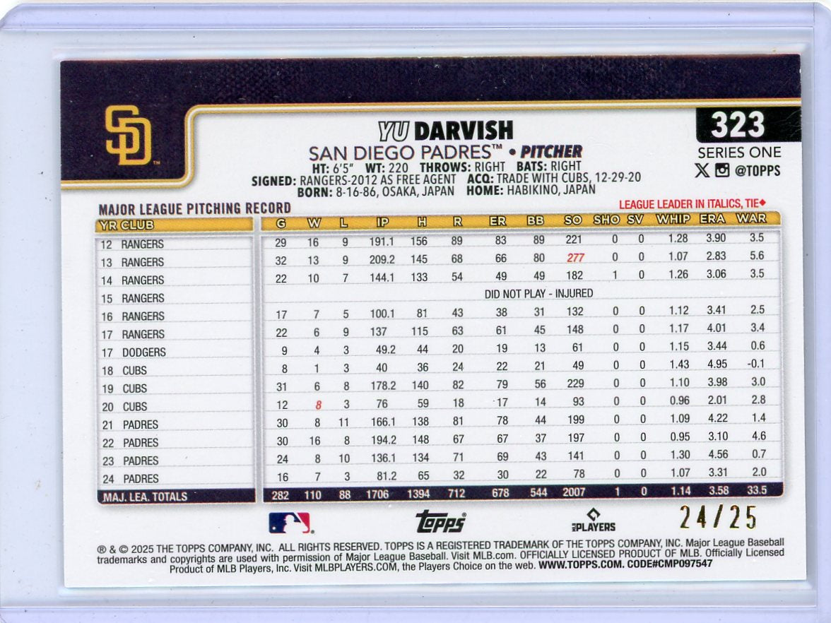 Yu Darvish 2025 Topps Heavy Lumber #'d 24/25