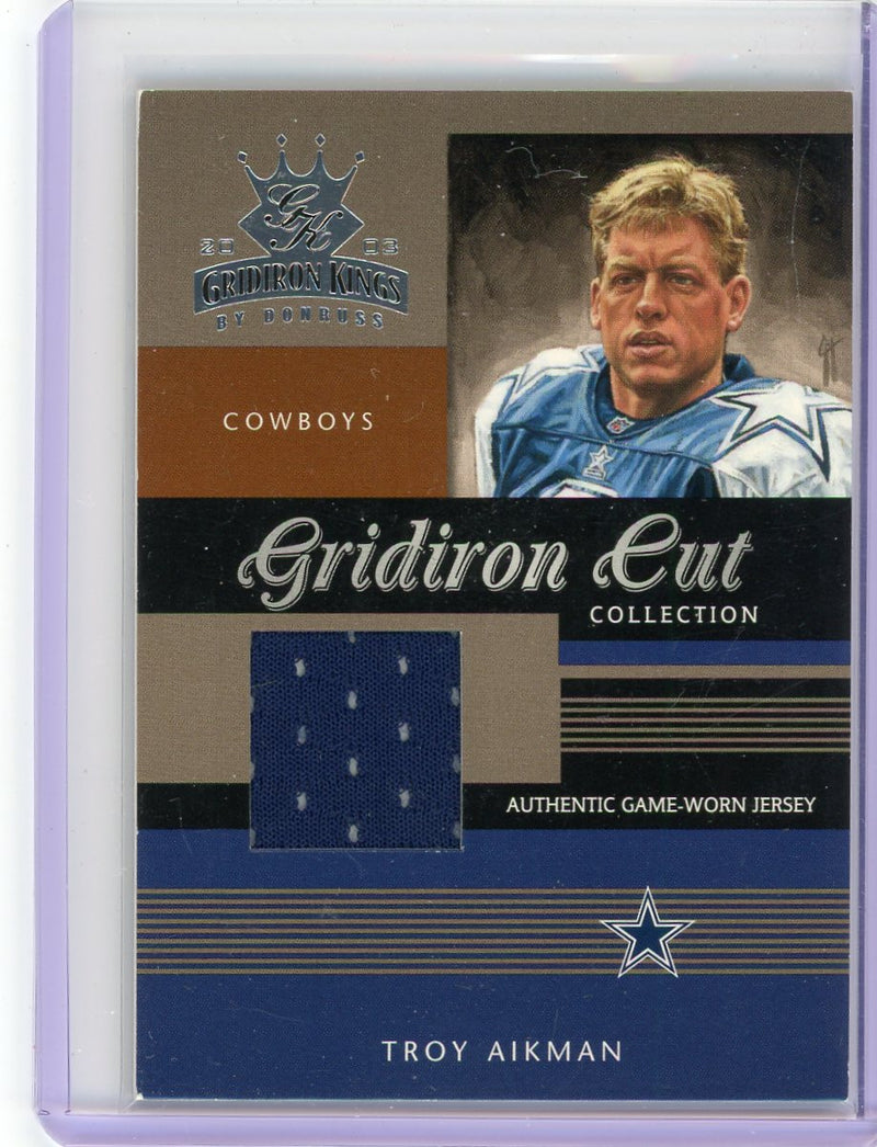 Troy Aikman 2003 Donruss Gridiron Kings Gridiron Cut auth. game-used jersey relic 