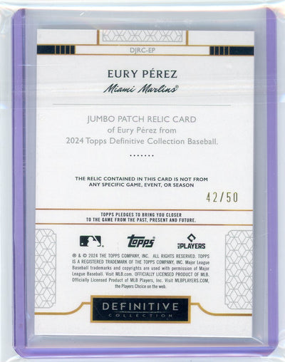 Eury Perez 2024 Topps Definitive Collection Jumbo Patch Relic #'d 42/50