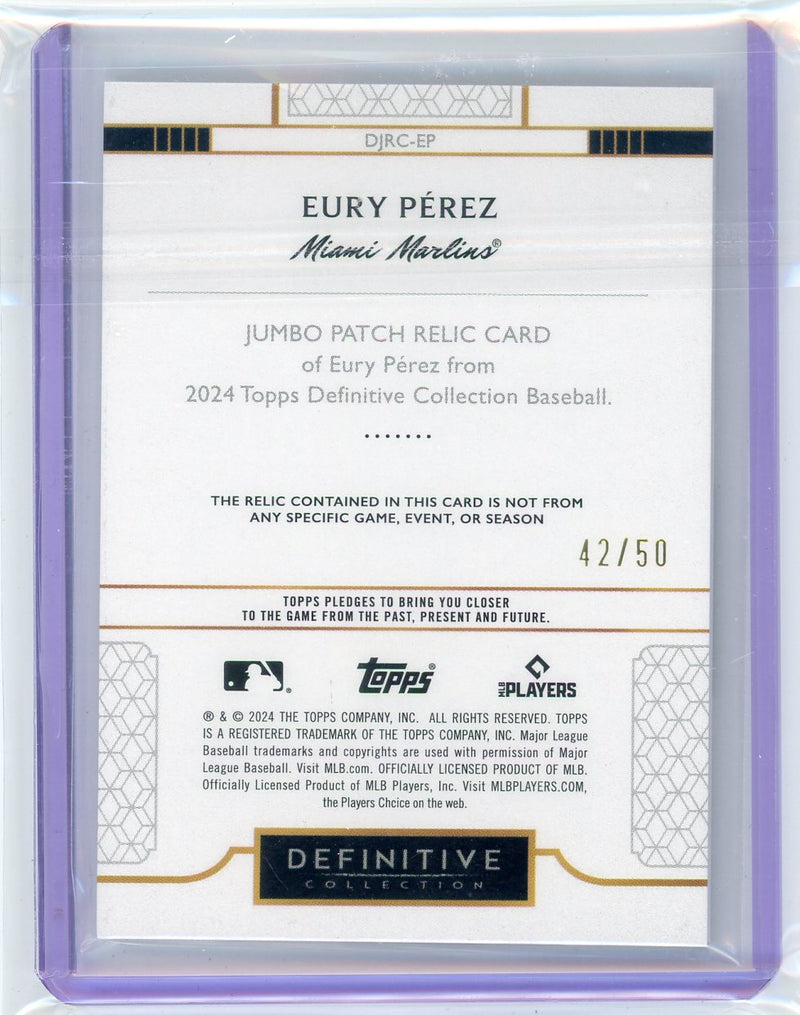 Eury Perez 2024 Topps Definitive Collection Jumbo Patch Relic 