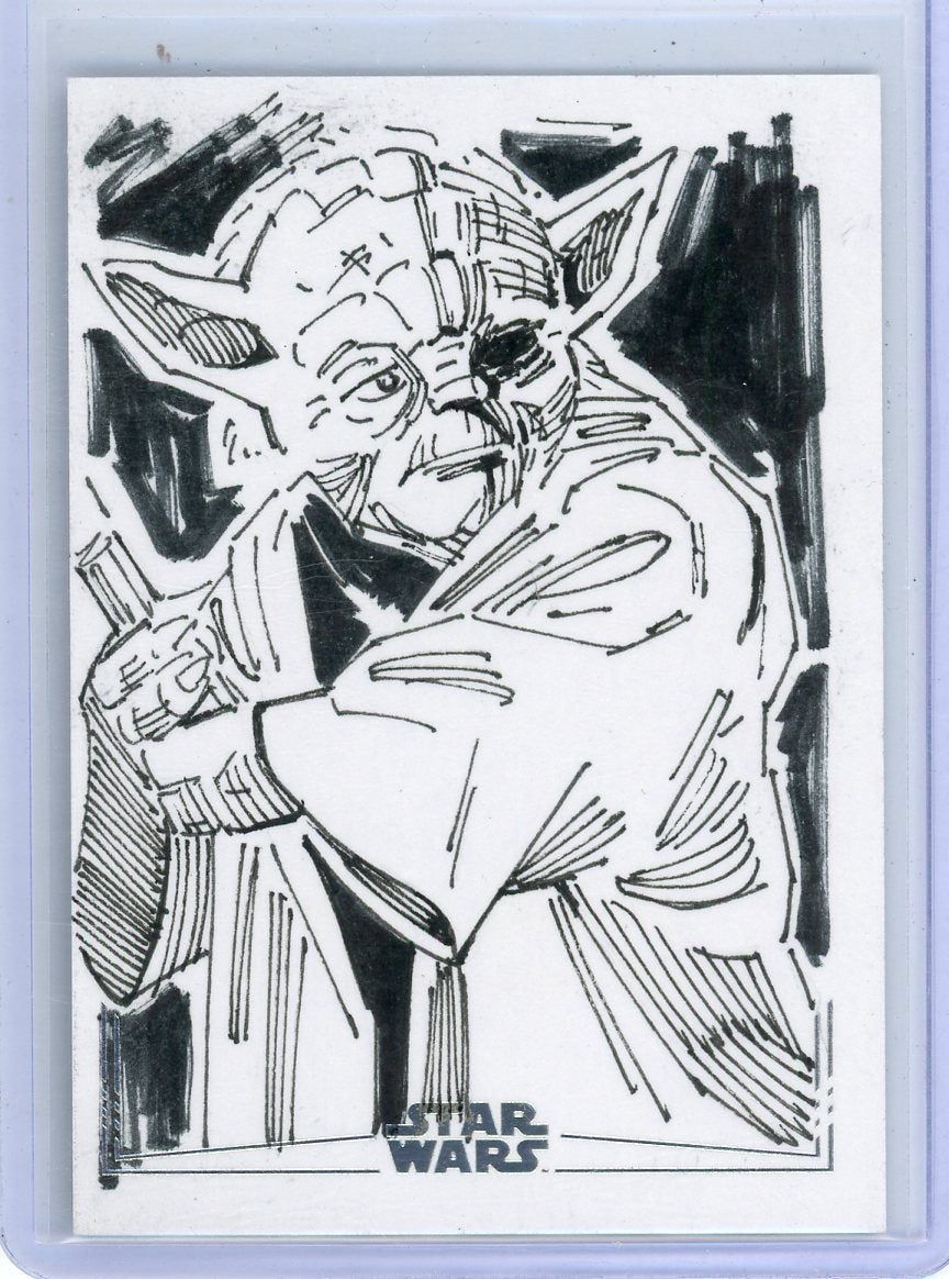 Yoda 2024 Star Wars Galaxy Silver Foil Sketch Card Emrah Cildir artist auto