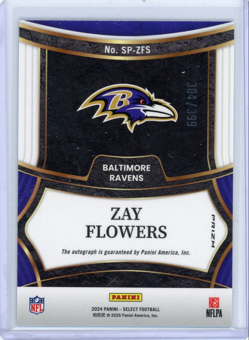 Zay Flowers 2024 Panini Select Signatures silver prizm #'d 304/399
