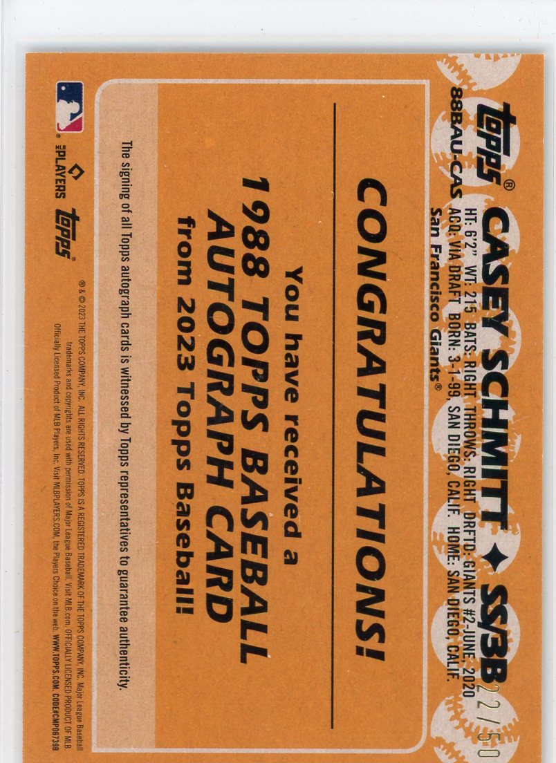 Casey Schmitt 2023 Topps 35th Anniversary autograph rookie card gold #'d 22/50