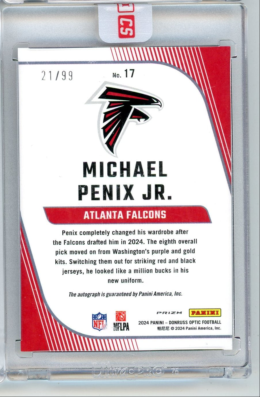 Michael Penix Jr. 2024 Panini Donruss Optic Primary Colors autograph rc #'d 21/99 sealed