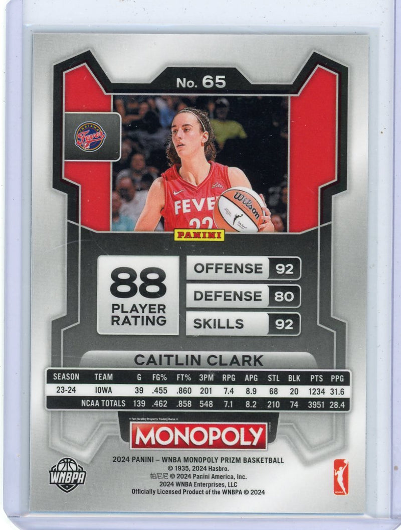 Caitlin Clark 2024 Panini Prizm Monopoly WNBA rookie card