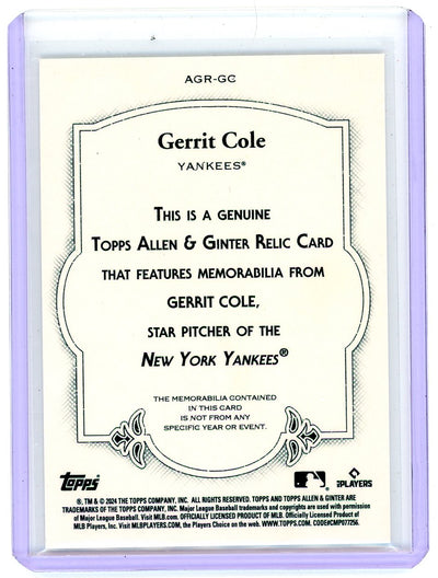 Gerrit Cole 2024 Topps Allen & Ginter Jersey Relic