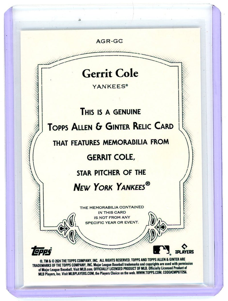 Gerrit Cole 2024 Topps Allen & Ginter Jersey Relic